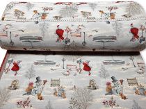 Textillux.sk - produkt Vianočná látka gobelín zimná fontána a snehuliak 140 cm