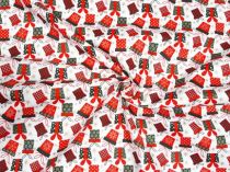 Textillux.sk - produkt Vianočná látka s darčekmi 140 cm - 2- vianočné darčeky, biela