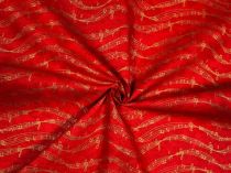 Textillux.sk - produkt Vianočná látka tancujúce noty 140 cm - 3- zlaté noty, červená
