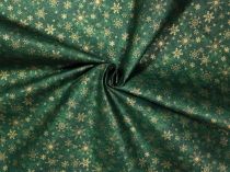 Textillux.sk - produkt Vianočná látka vločky 140 cm - 4- zlaté vločky, tmavozelená