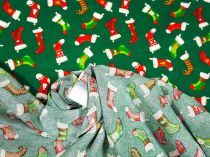 Textillux.sk - produkt Vianočná látka zelené a červené čižmičky 140 cm