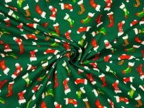 Vianočná látka zelené a červené čižmičky 140 cm