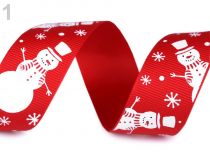 Textillux.sk - produkt Vianočná rypsová stuha šírka 25 mm - 1 červená snehuliak