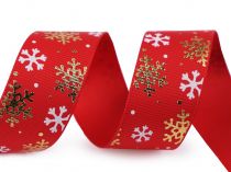 Textillux.sk - produkt Vianočná rypsová stuha vločky šírka 25 mm - 2 červená zlatá