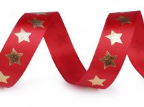 Textillux.sk - produkt Vianočná saténová stuha hviezdy šírka 20 mm - 3 červená zlatá