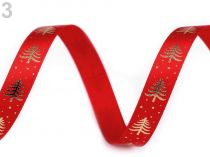 Textillux.sk - produkt Vianočná saténová stuha stromček šírka 10 mm - 3 červená zlatá