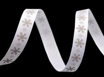 Textillux.sk - produkt Vianočná saténová stuha vločky šírka 10 mm - 6 biela béžová