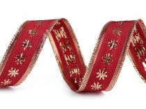 Textillux.sk - produkt Vianočná stuha hviezda s drôtom šírka 25 mm - 504 červená zlatá