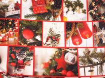 Textillux.sk - produkt Vianočná teflónová dekoračná látka - vianočné motívy v kocke, hnedá 160 cm  - 2- vianočné motívy v kocke, červená