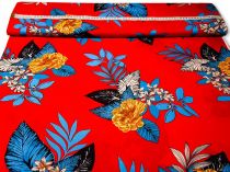Textillux.sk - produkt Viskózová šatovka modré listy na červenom 150 cm