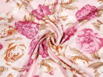 Textillux.sk - produkt Viskózová šatovka ružové kvety 140 cm - 1- ružové kvety, svetloružová