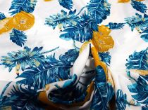 Textillux.sk - produkt Viskózová šatovka tyrkysový list so žltým kvetom 150 cm