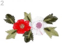 Vyšívaná aplikácia kvety na monofile 7,5x13,5 cm