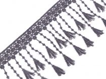 Textillux.sk - produkt Vzdušná čipka so strapcami šírka 12 cm - šedá kalná