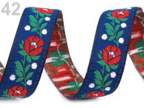 Textillux.sk - produkt Krojová ľudová stuha na kroj s farebnými kvetmi 18 mm - vzorovka polyesterová  - 42/1 modrá zafírová