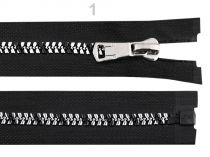 Zips kostený so strieborno-čiernymi zúbkami šírka 8 mm  dĺžka 50 cm