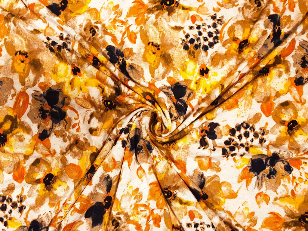 Textillux.sk - produkt Viskózový úplet hnedé a horčicové kvety 150 cm