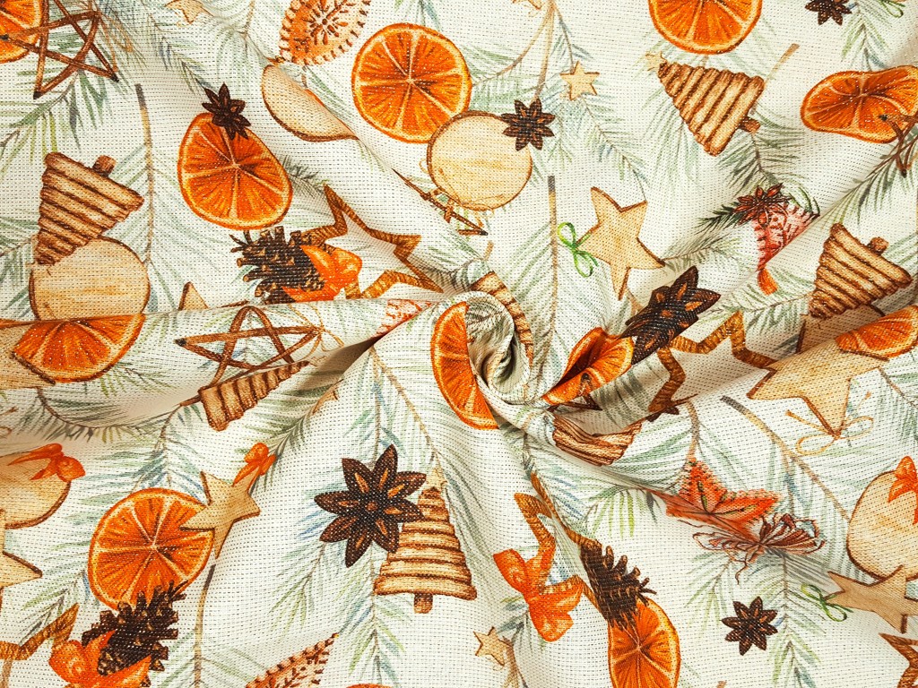 Textillux.sk - produkt Vianočná dekoračná látka pomaranče s lurexom 140 cm