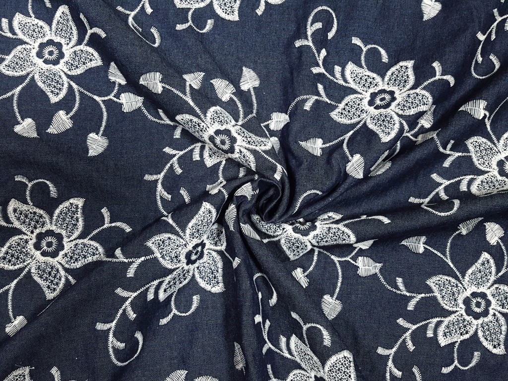 Textillux.sk - produkt Tenká rifľovina kvet s listami 140 cm - 1- kvet s listami, tmavomodrá