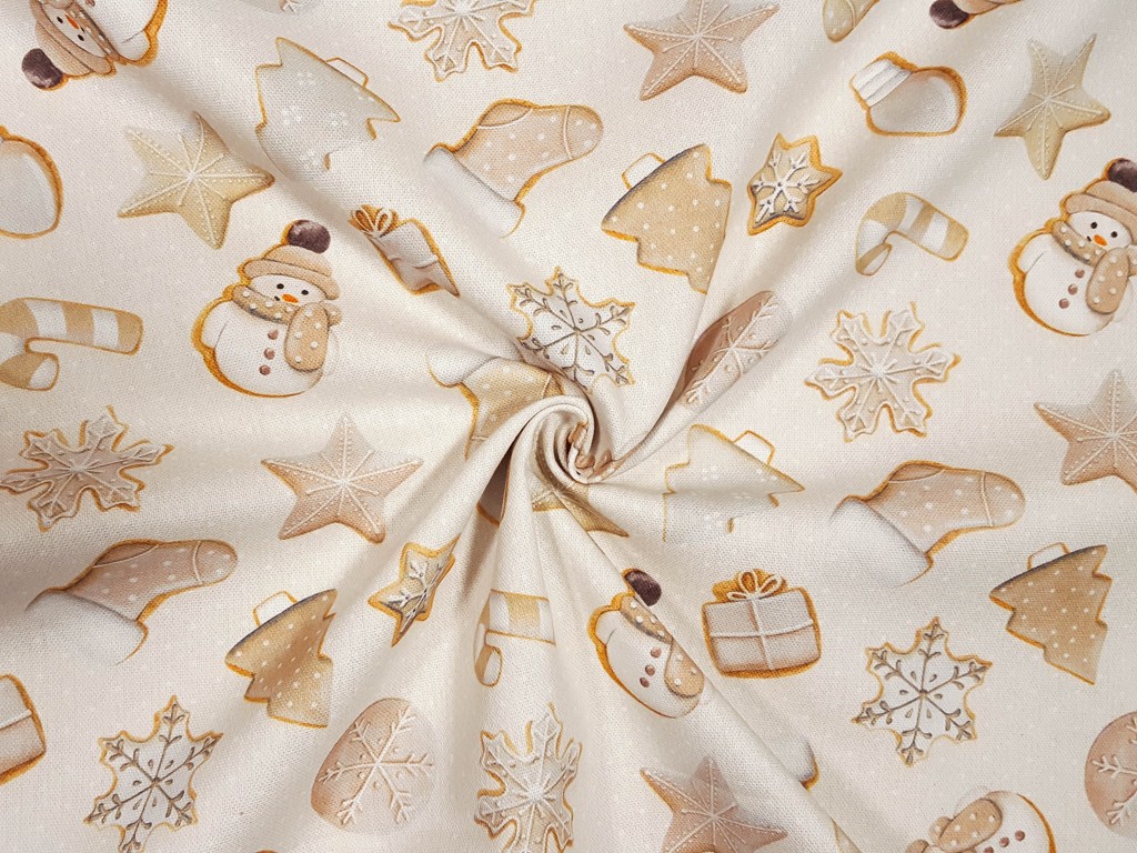 Textillux.sk - produkt Vianočná dekoračna látka perníčky a snehuliak 140 cm 