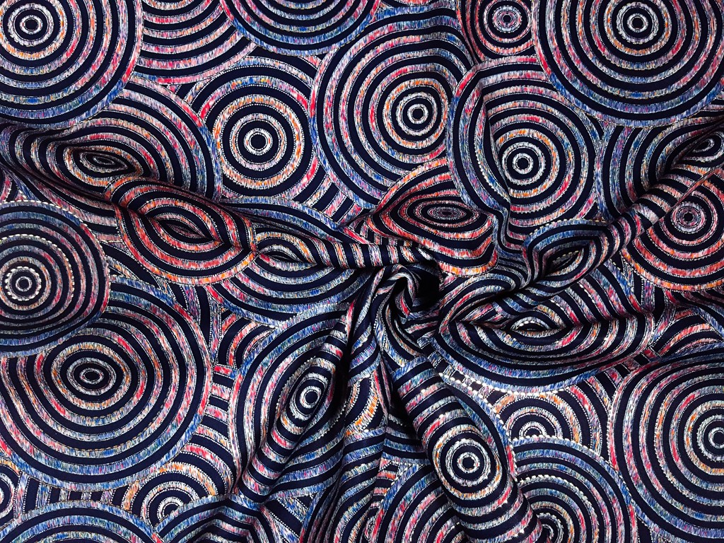 Textillux.sk - produkt Polyesterová šatovka zlaté kruhy 150 cm - 1- zlaté kruhy, tmavomodrá