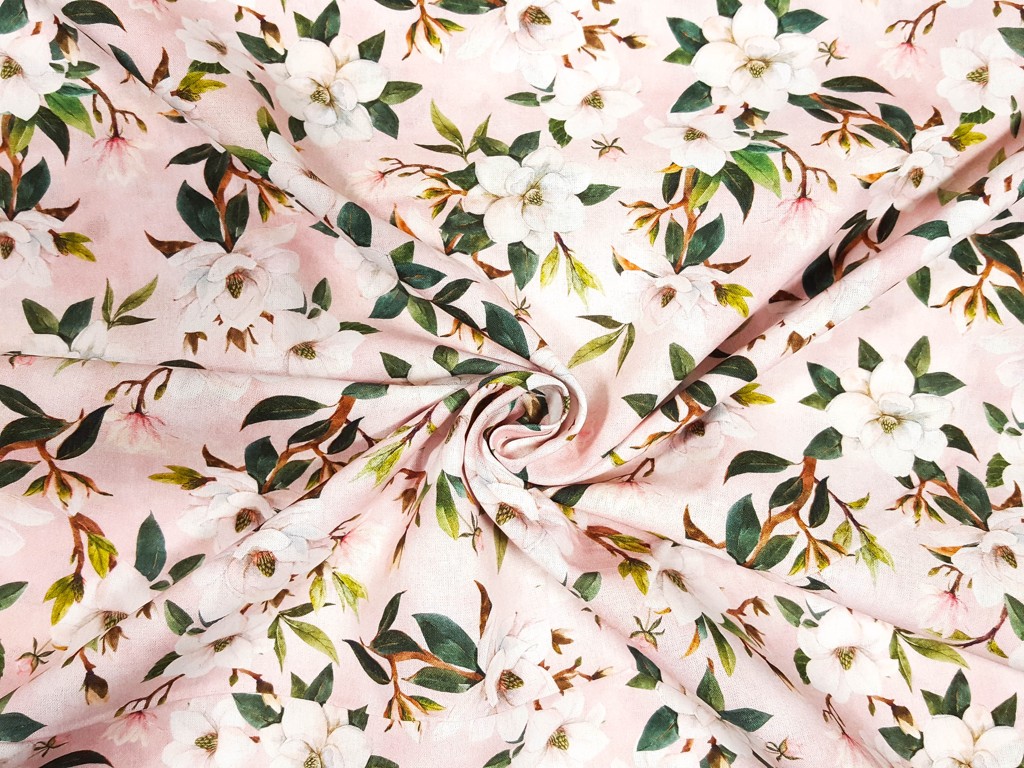 Textillux.sk - produkt Bavlnená látka-popelín biely ťahavý kvet s pukmi  - digitálna tlač 140 cm