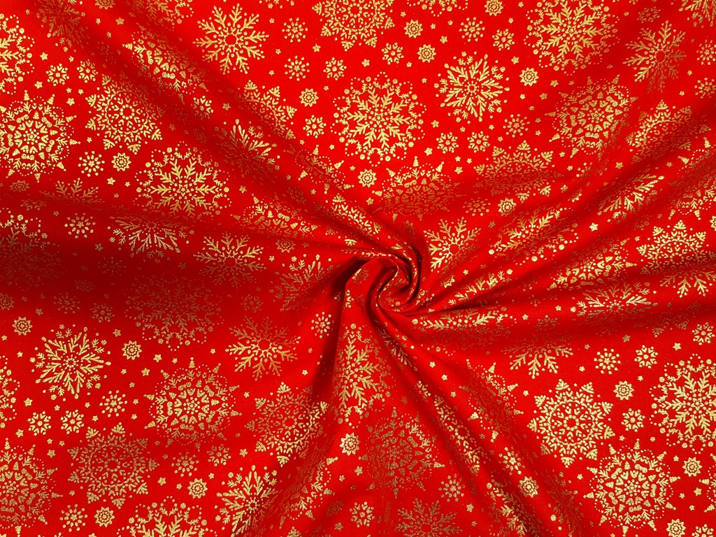 Textillux.sk - produkt Vianočná látka digitálna tlač veľká zlatá vločka 145 cm