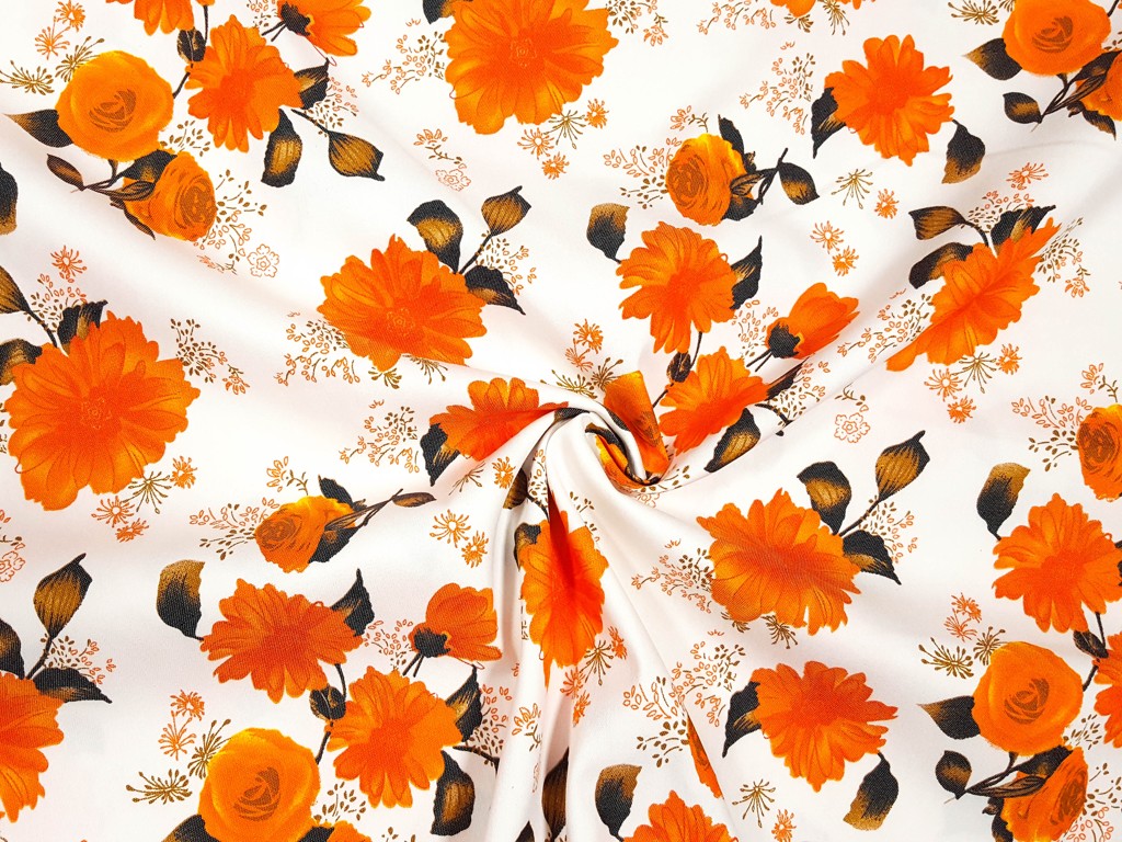 Textillux.sk - produkt Bavlnený satén matný s oranžovým kvetom 150 cm