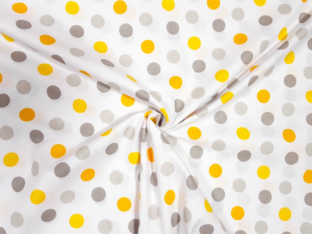 Textillux.sk - produkt Bavlnená látka veľká žltá a šedá bodka 160 cm