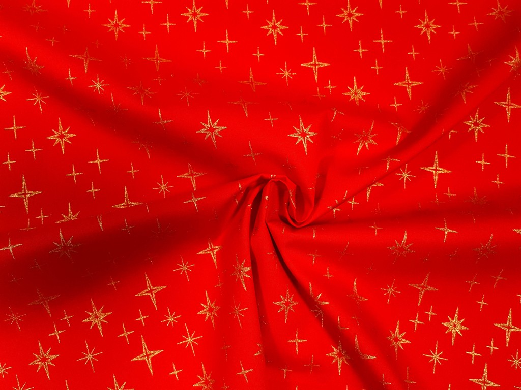 Textillux.sk - produkt Vianočná látka digitálna tlač hviezda Orion 145 cm - 2- zlatá hviezda Orion, červená