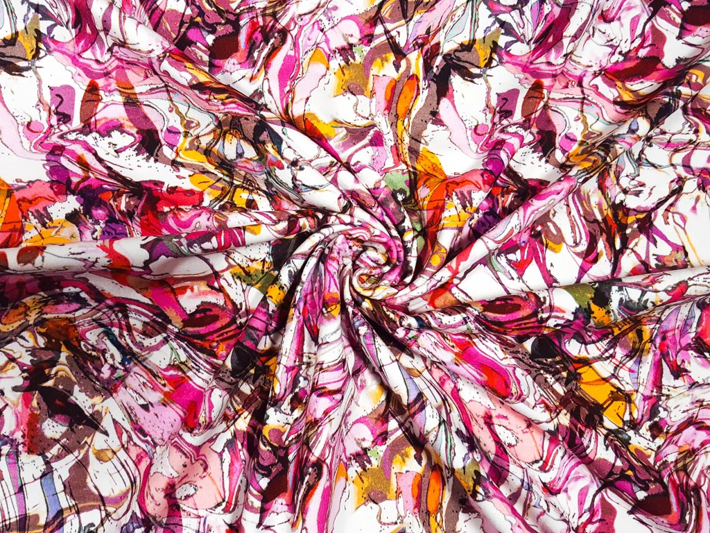 Textillux.sk - produkt Bavlnený úplet abstrakt Colour 150 cm - 2- ružový abstrakt Colour, biela