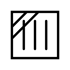 Symbol štvorca s tromi vertikálnymi paličkymi a dvomi čiarkami v rohu