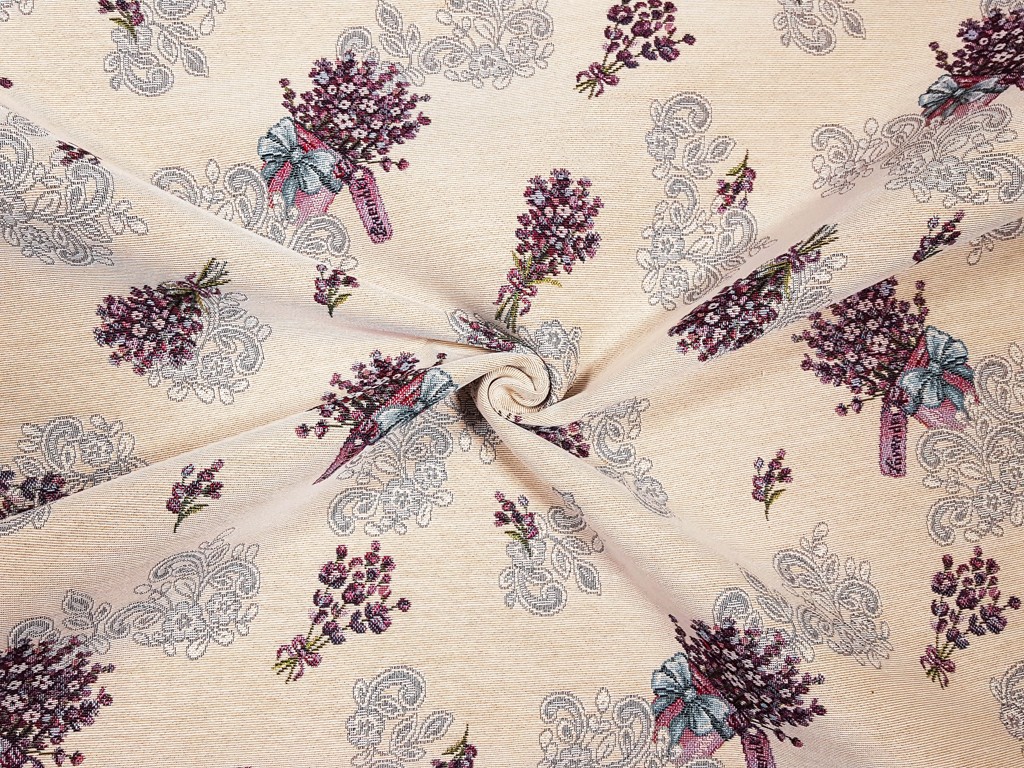 Gobelínová látka levanduľa s ornamentom 140 cm