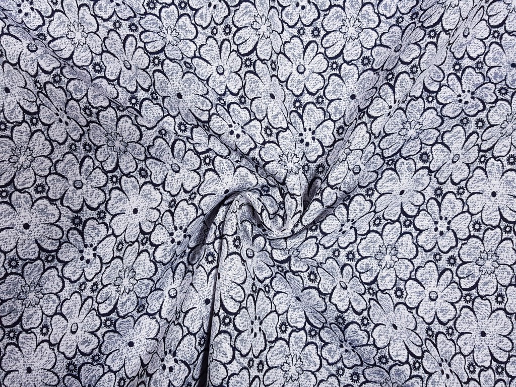 Spoločenská látka žakard modré kvety 150 cm