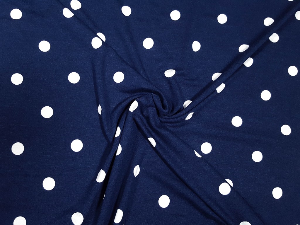Viskózový úplet 15mm biela bodka 150 cm