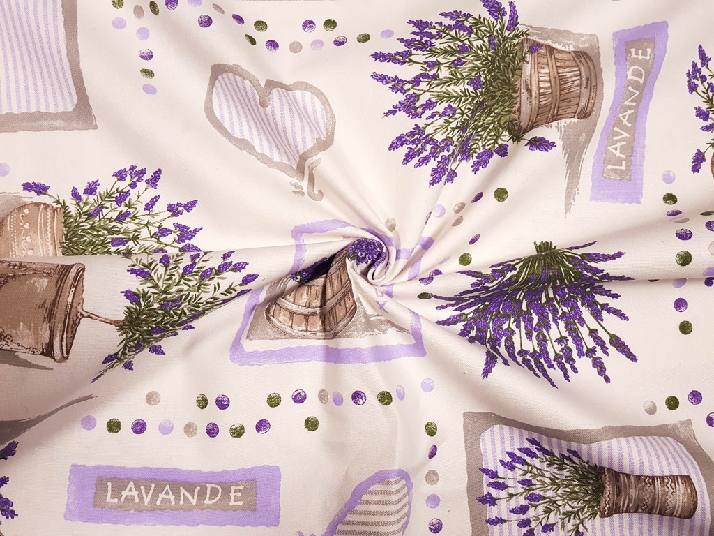 Hrubšia bavlnená látka levandula s bodkami 140 cm