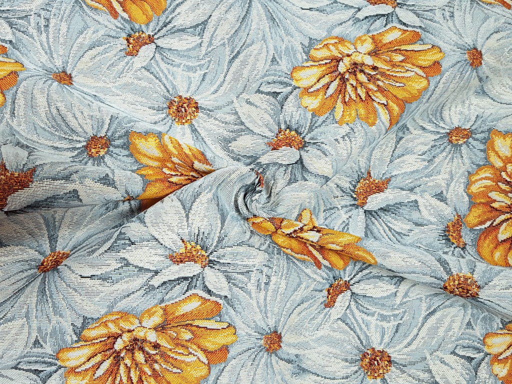 Gobelínová látka bielo - zlatý kvet 140 cm