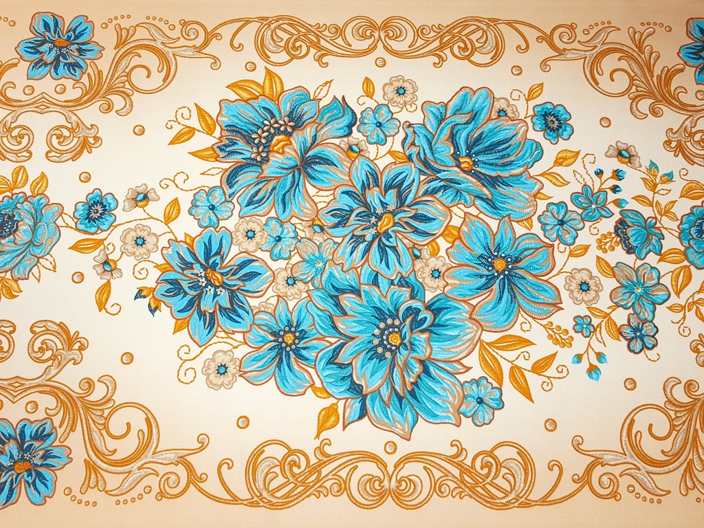 Bavlnená štóla tyrkysové kvety na ornamente 50cm