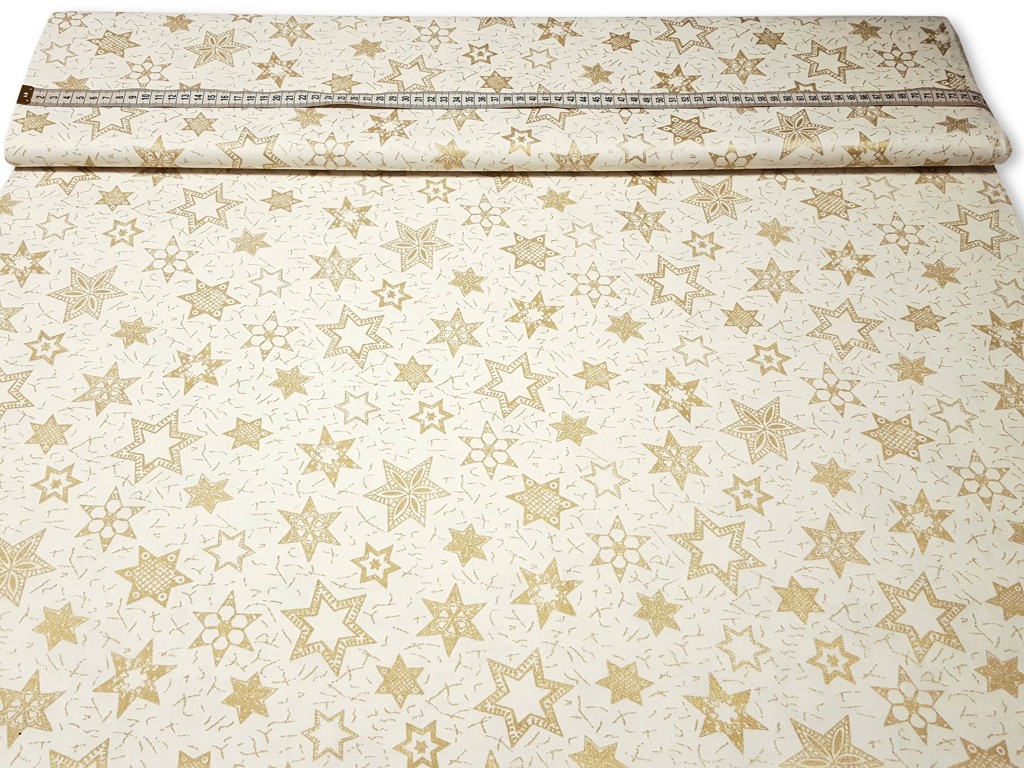 Vianočná bavlnená látka zlaté hviezdičky 140 cm