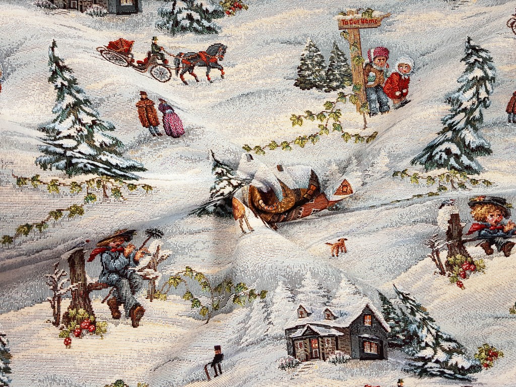 Vianočná látka gobelín historické Vianoce na snehu 140 cm