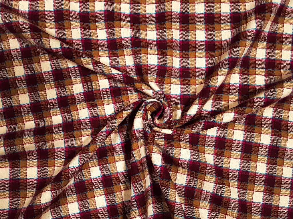 Flanel béžovo - cyklamenové káro 140 cm