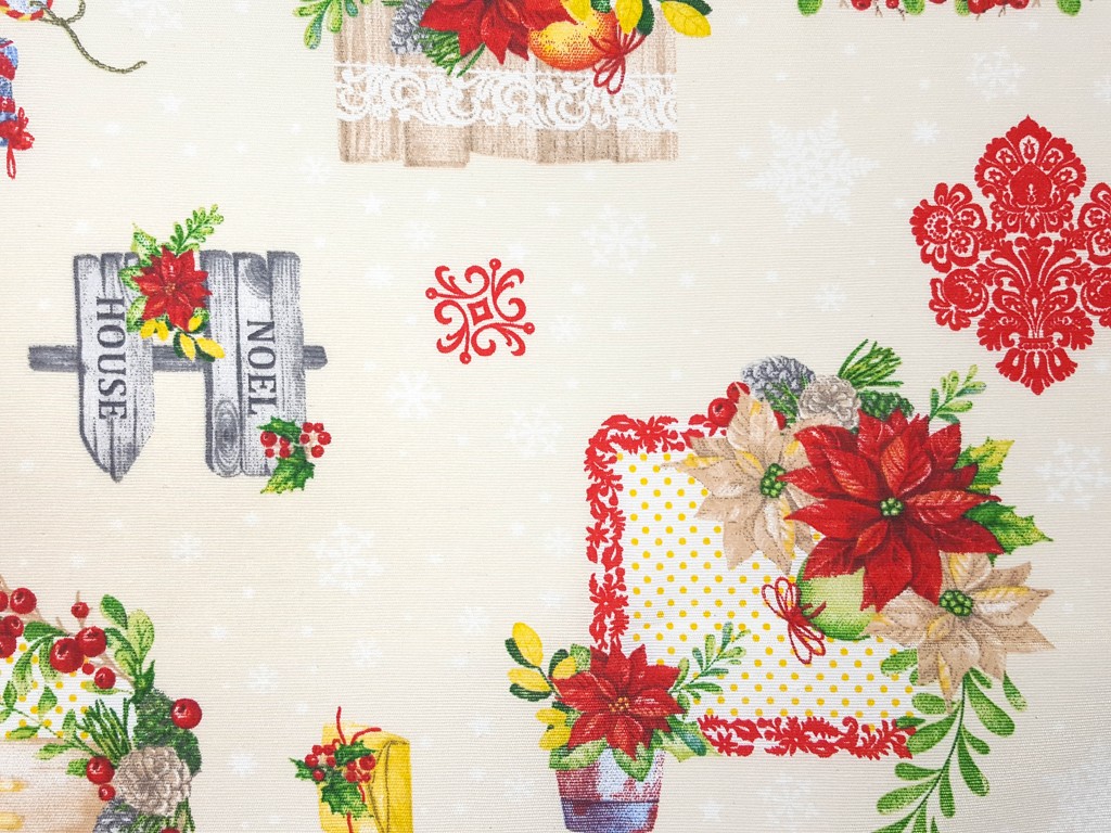 Vianočná dekoračná látka Noel house 140 cm