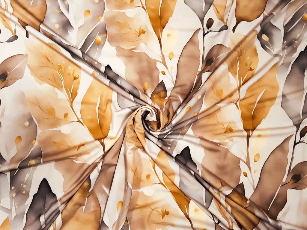 Polyesterový úplet prírodné listy 150 cm