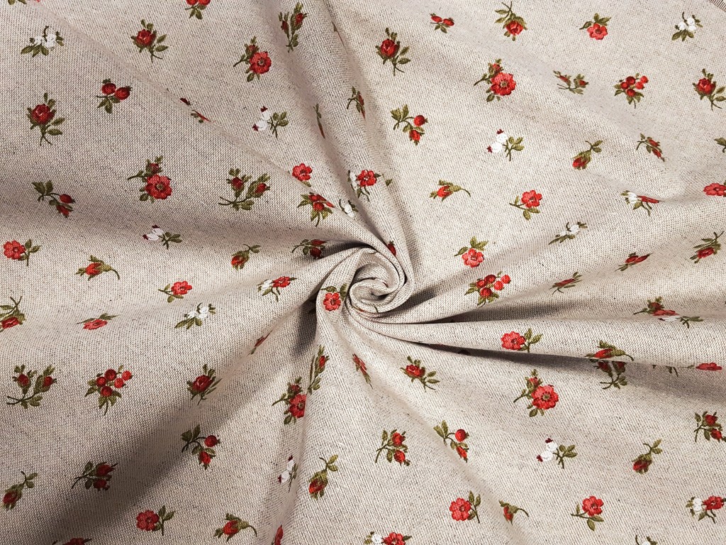 Dekoračná látka s červeným kvietkom 140 cm