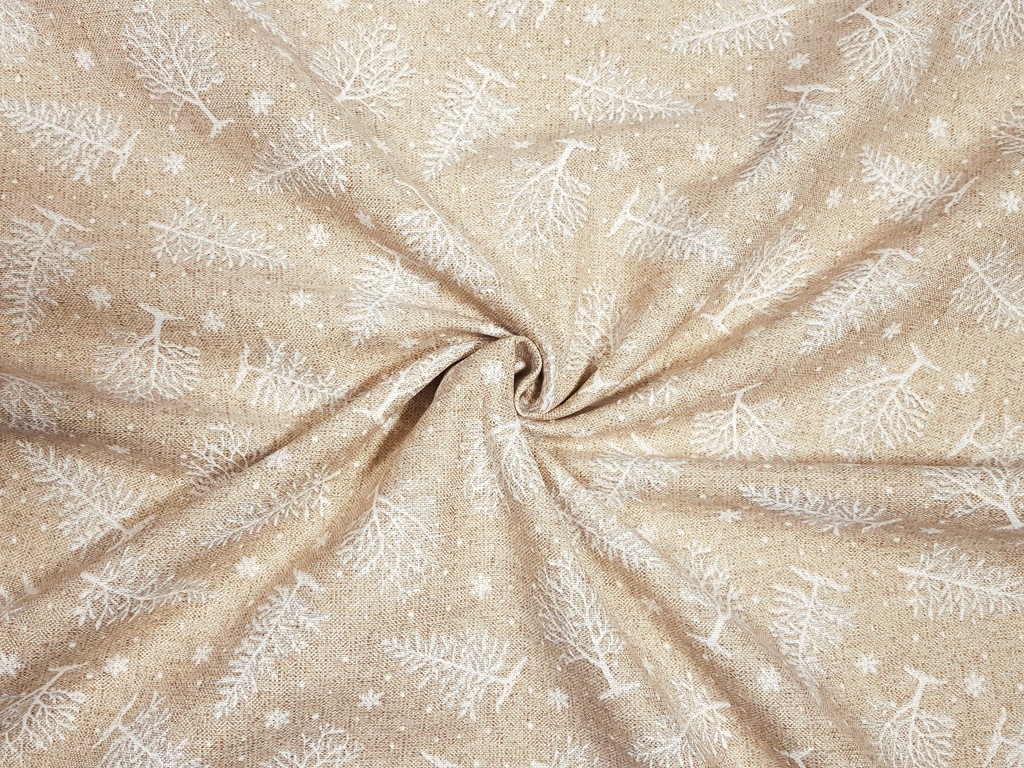 Vianočná dekoračná látka stromčeky na režnom 140 cm
