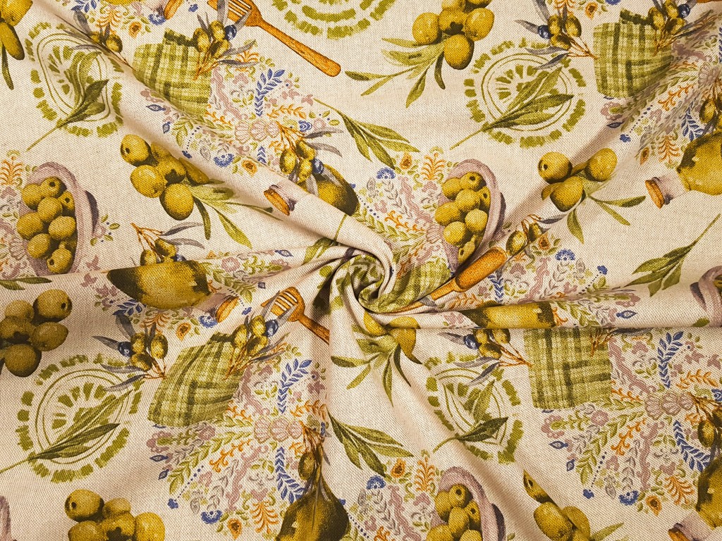 Dekoračná látka olivy s ornamentom 140 cm